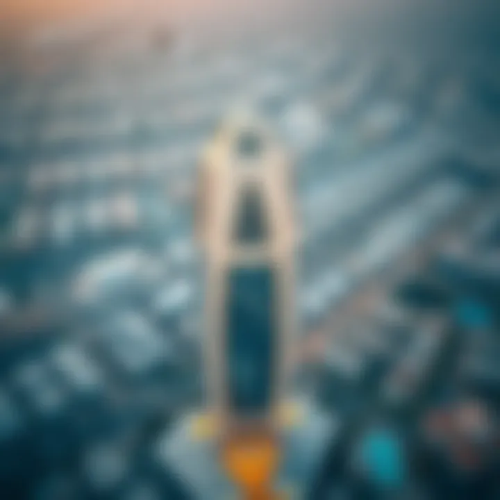Aerial view of Aati Shining Tower highlighting its unique architectural features