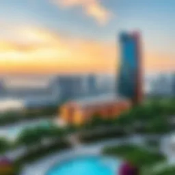 Panoramic view of Arenco Tower showcasing its unique architectural design