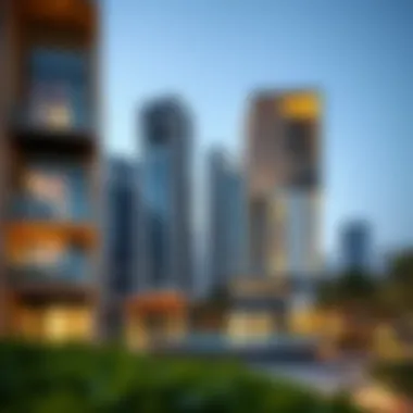 Modern architecture surrounding Central Park Meraas