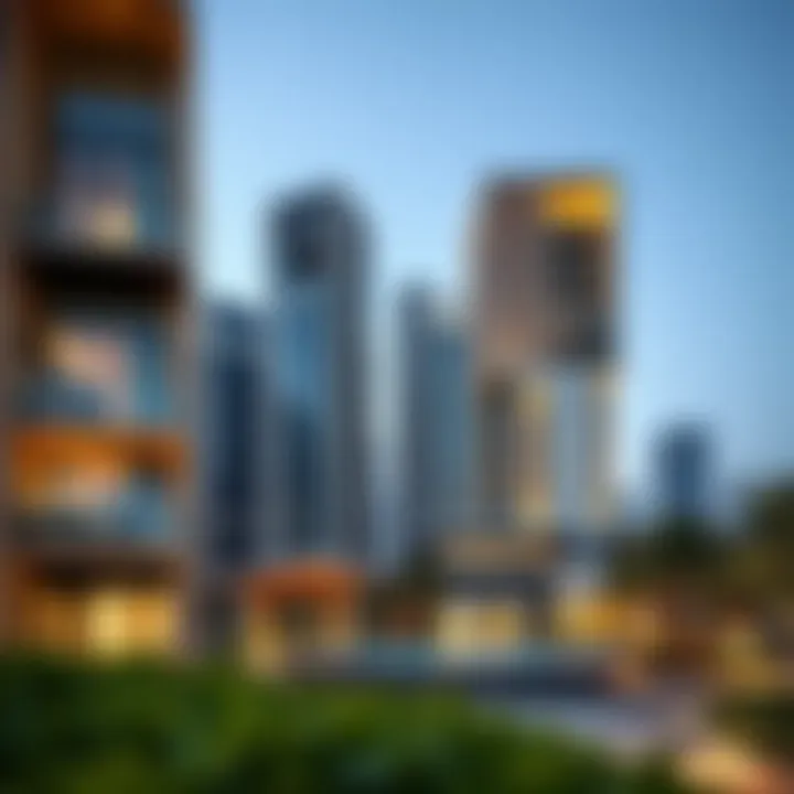 Modern architecture surrounding Central Park Meraas