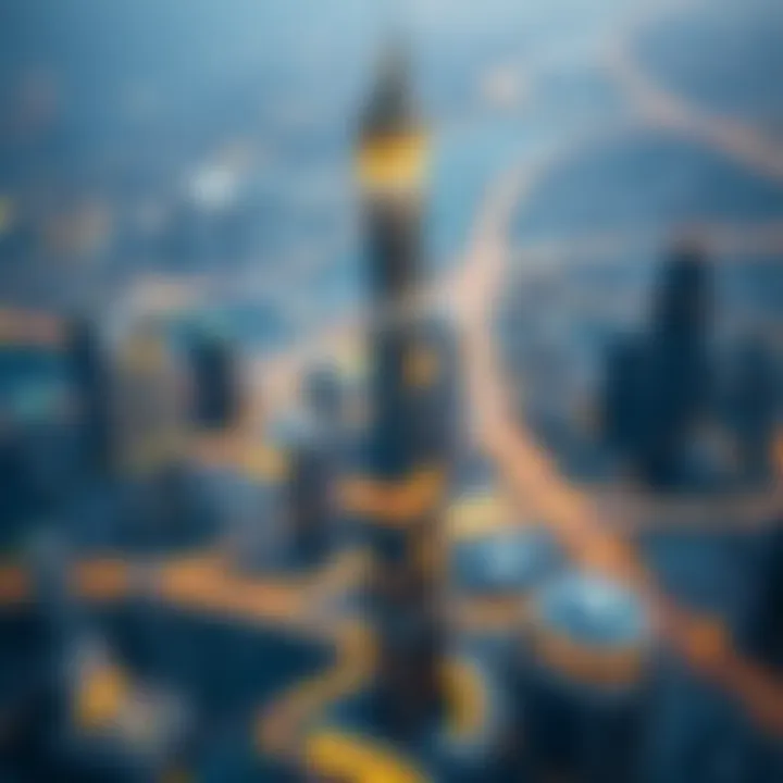 Aerial view of Dubai skyline featuring Churchill Tower