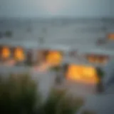 Aerial view of dune properties in Dubai showcasing unique architectural designs