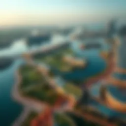 Panoramic view of Riverland Dubai showcasing its vibrant environment
