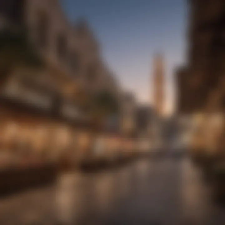 A panoramic view of Al Seef Souq at dusk, highlighting its economic significance within Dubai