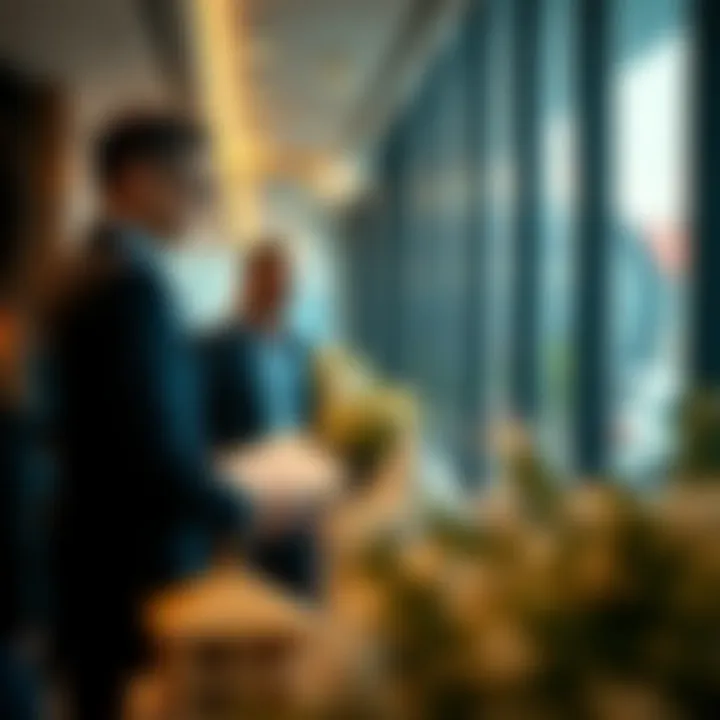 Investors analyzing property options in a sophisticated environment