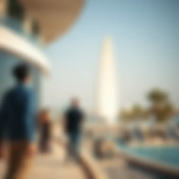 Visitors enjoying the stunning views at Dubai Fontana, surrounded by modern architecture