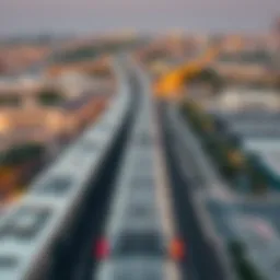 Aerial view of Dubai Red Line Metro showcasing station layouts