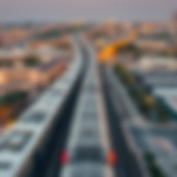 Aerial view of Dubai Red Line Metro showcasing station layouts
