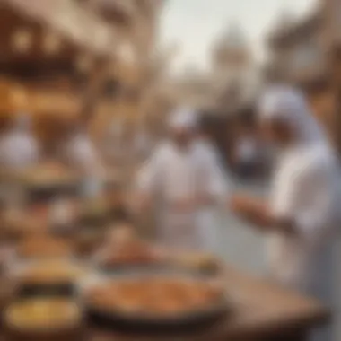 Visitors enjoying the culinary delights at the Global Village, representing international cuisines.