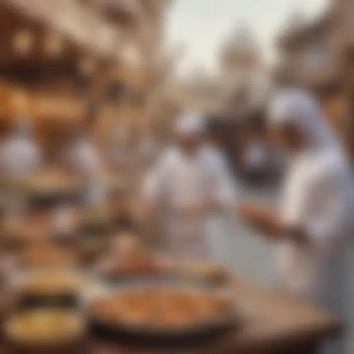 Visitors enjoying the culinary delights at the Global Village, representing international cuisines.