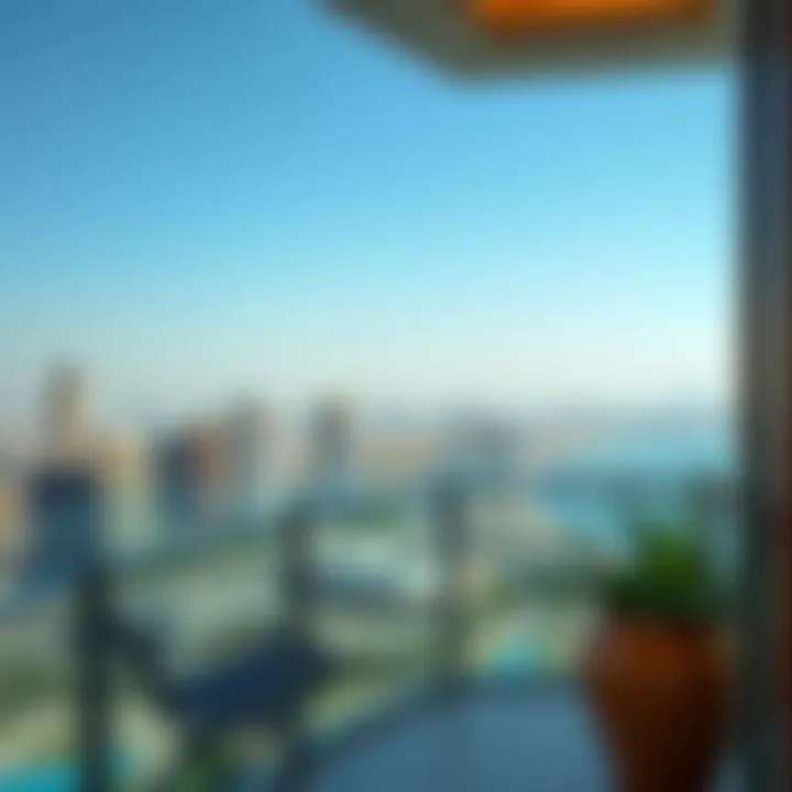 Panoramic view from a balcony in Louvre Residences overlooking Dubai skyline