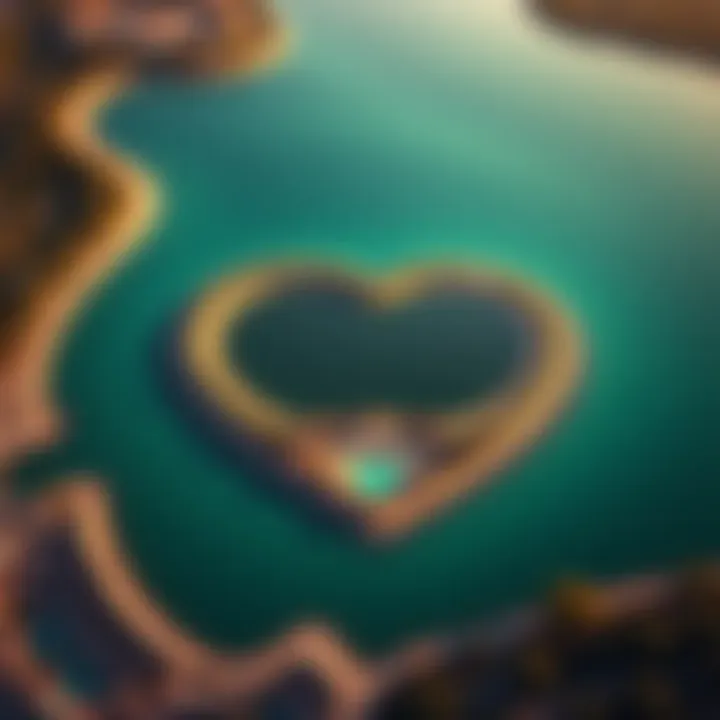 Aerial view of Love Lake showcasing its heart-shaped design