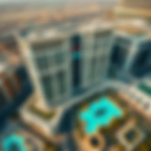 Aerial view of Moza Plaza showcasing its unique architectural design
