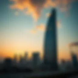 Stunning architectural view of Skycourt Tower at sunset