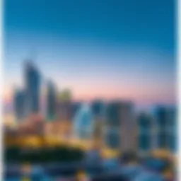 Stunning skyline view of Marina Sunset Bay at dusk