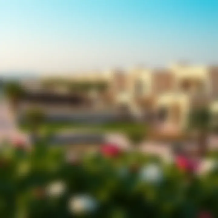 Breathtaking view of a villa community with landscaped gardens