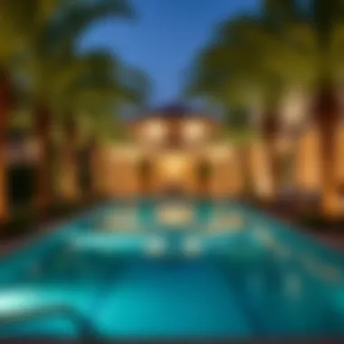 Exclusive villa pool area surrounded by palm trees