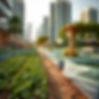 Farming Meets Urban Dubai A panoramic view showcasing the integration of farming within urban Dubai