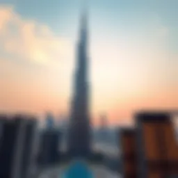 Stunning view of Burj Khalifa at sunset