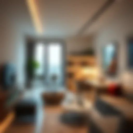 Modern studio flat interior showcasing stylish design and space optimization