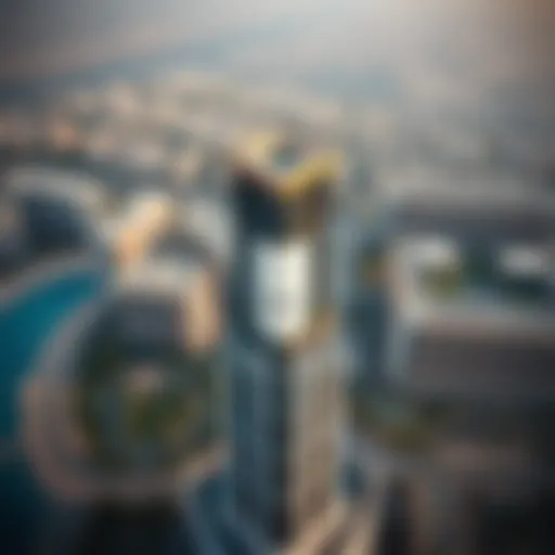 Aerial view of Volante Tower showcasing its unique architectural design