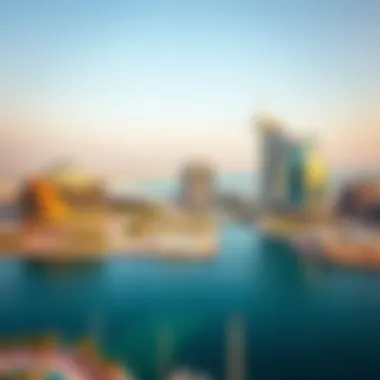 Aerial view of Yas Bay Waterfront showcasing its modern architecture and vibrant waterfront.