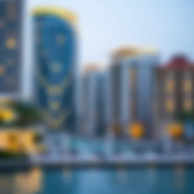 Architectural details of waterfront buildings emphasizing modern design and sustainability.