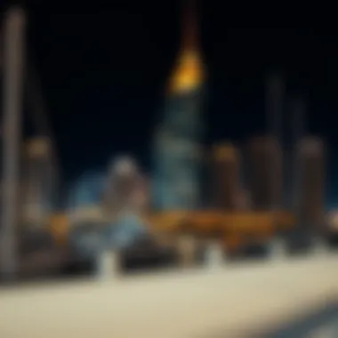 Nighttime illumination of Zumurud Tower Marina against the Dubai skyline