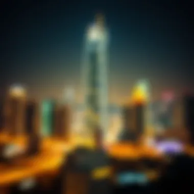 Illuminated Financial Tower at Night Night view of Financial Tower illuminated against the Dubai skyline