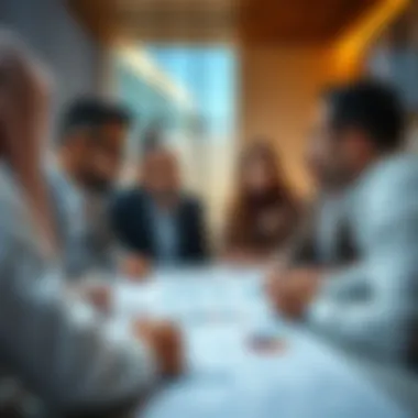 Illustration of a diverse group of investors analyzing real estate market data with charts