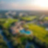 Aerial view of Jumeirah Golf Estate showcasing lush greens and scenic surroundings