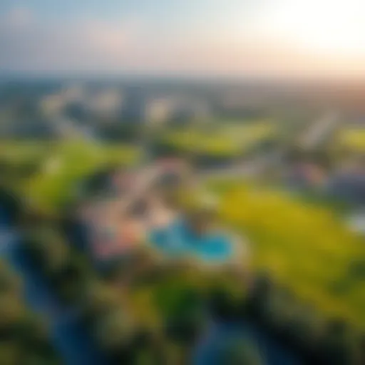Aerial view of Jumeirah Golf Estate showcasing lush greens and scenic surroundings