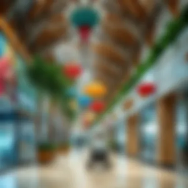 A vibrant shopping promenade filled with unique cultural elements