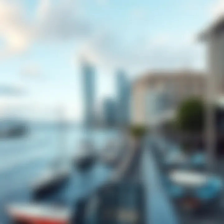 Panoramic shot showcasing the bustling waterfront near Marina Crown Tower