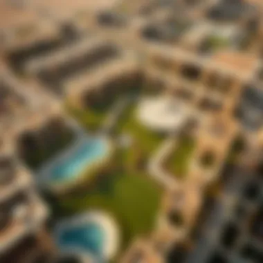 Aerial view of Nad Al Sheba Gardens showcasing its lush landscape and layout.