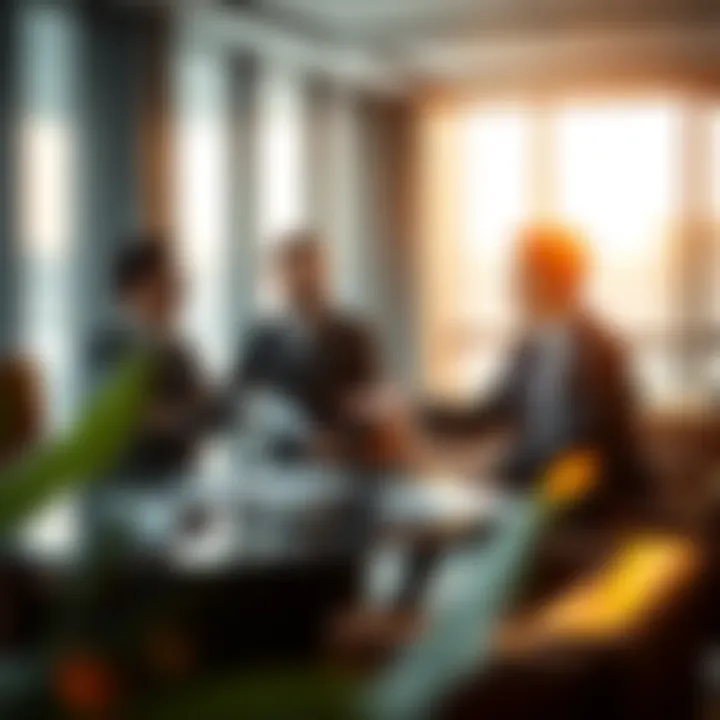 Real estate investors discussing strategies in a modern office setting