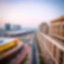 Aerial view of JBR Walk with visible parking areas
