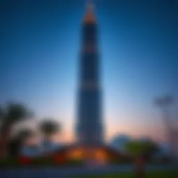 Stunning view of Qasr Al Saadah Tower at sunset