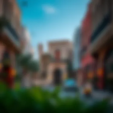 A vibrant street view of Al Quoz showcasing local architecture and lifestyle.