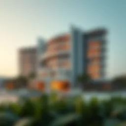 Exterior view of SLS the Palm showcasing modern architecture