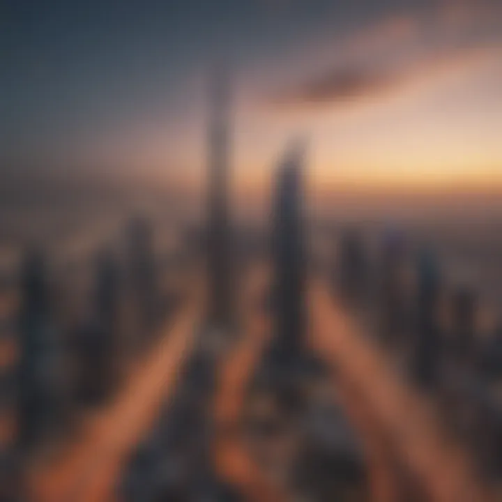 Panoramic view of Dubai skyline including Boulevard Plaza